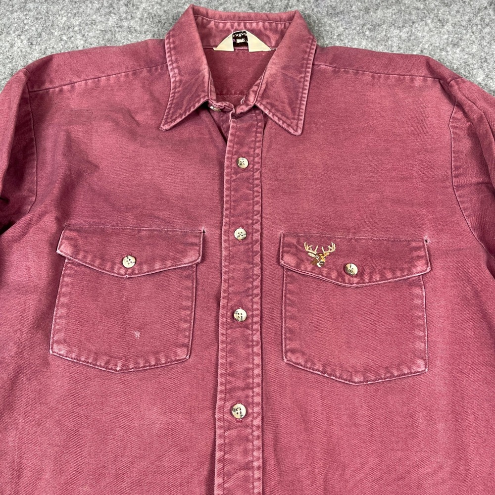 Vintage Duxbax Mens Canvas Work Shirt Burgundy Buck Logo Relaxed Fit XXL